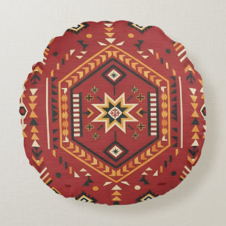 Desert Star Nomad – Vibrant Crimson Tribal Art Rund Kudde