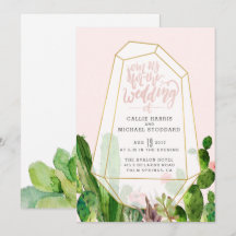 Desert Succulent bröllopsinbjudan - Rosa