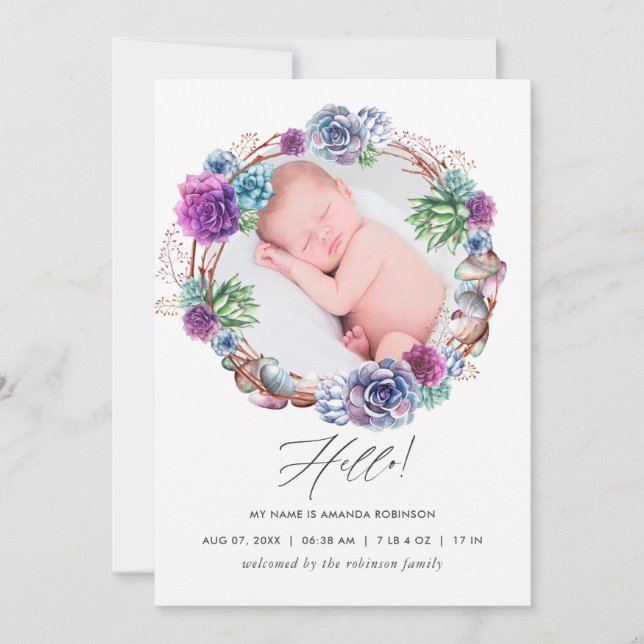 Desert Succulents Birth Announcement Photo Card Meddelande (Framsida)