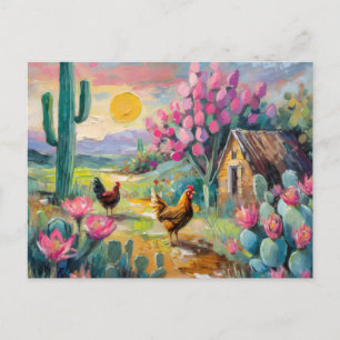 Desert Succulm Landskap med Chickens Vykort