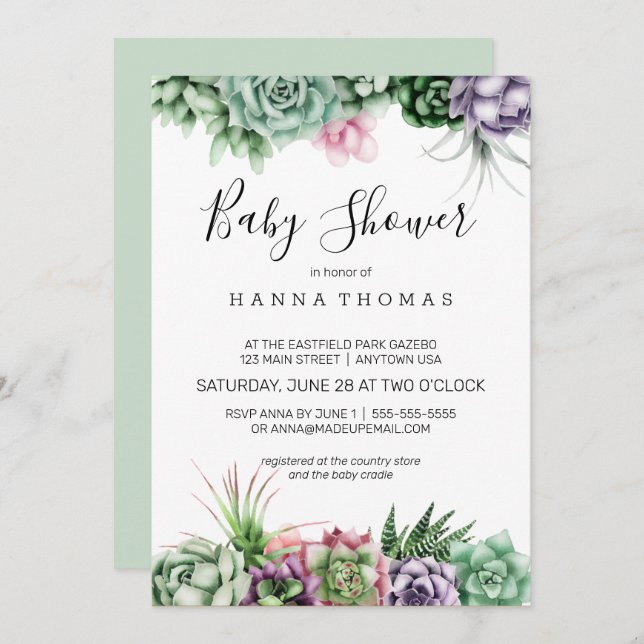 Desert Succulne Baby Shower Inbjudningar (Fram/baksida)
