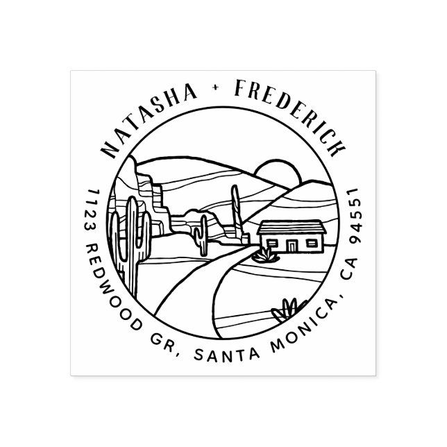 Desert Sunrise | Cactus Cabin Round Returadress Stämpel (Tryck)