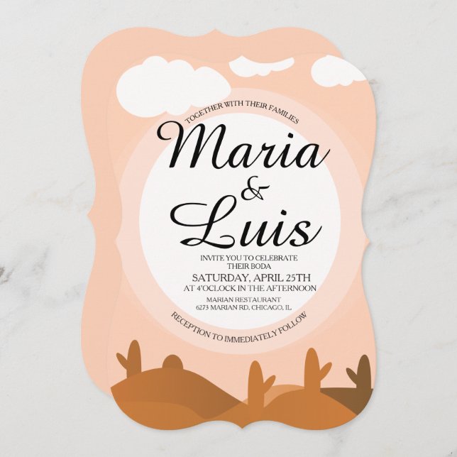 Desert Sunrise Cactus Shadows bröllopsinbjudningar Inbjudningar (Fram/baksida)