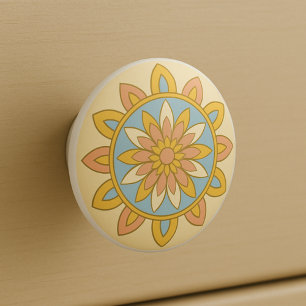 Desert Sunrise Färg Modern Mandala Folk Art Knopp