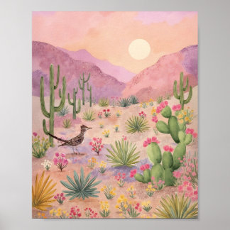 Desert Sunrise Painted Landscape Art Print Poster