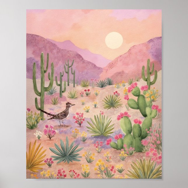 Desert Sunrise Painted Landscape Art Print Poster (Framsidan)