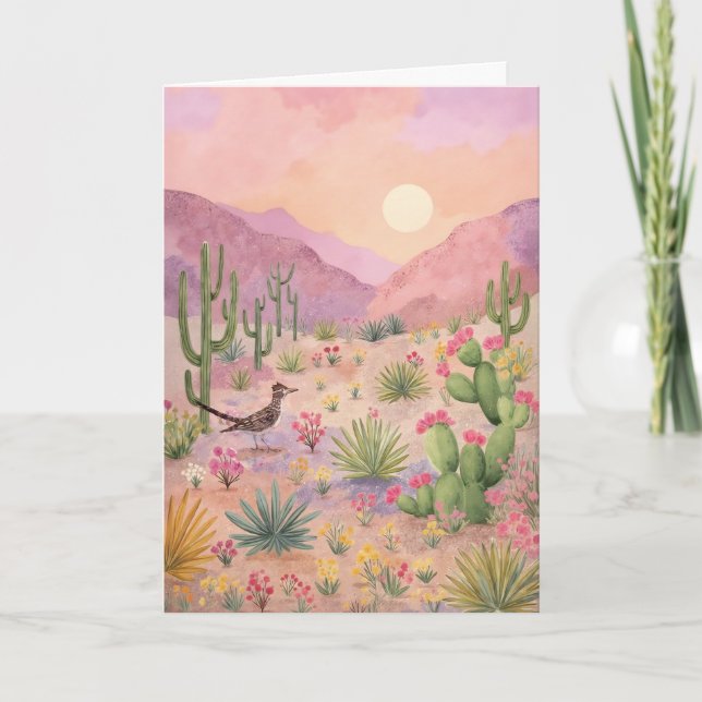 Desert Sunrise Painted Landscape Greeting Card Kort (Framsida)