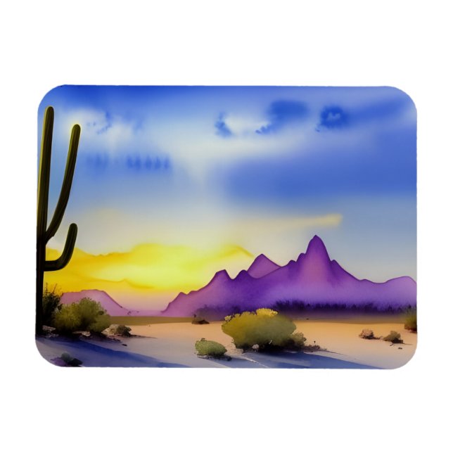 Desert Sunrise Scenia Watercolor Magnet (Horisontell)