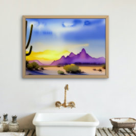 Desert Sunrise Scenia Watercolor Poster