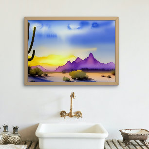 Desert Sunrise Scenia Watercolor Poster
