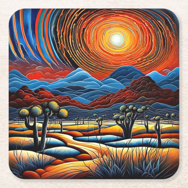 Desert Sunset 1 Underlägg Papper Kvadrat (Framsidan)