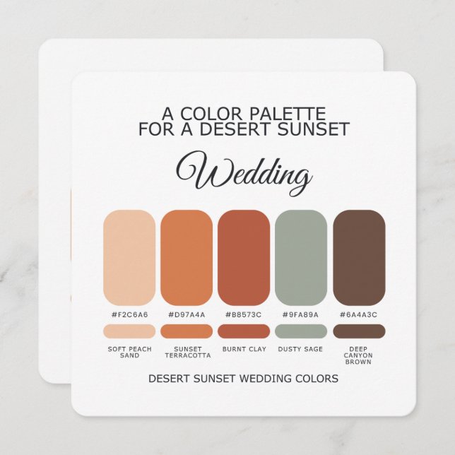 Desert Sunset Boho Wedding Color Palette Card Inbjudningar (Fram/baksida)