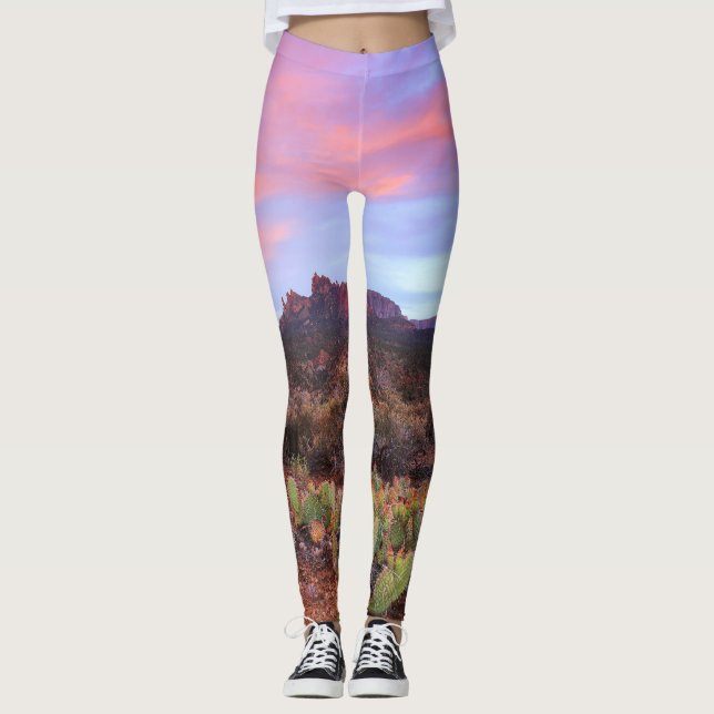 Desert Sunset Cactus liggande Leggings (Framsida)