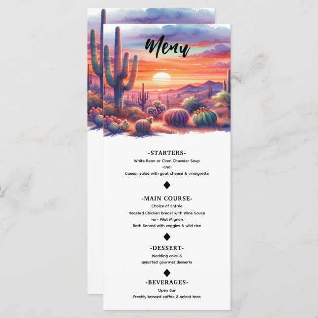 Desert Sunset Glow Watercolor Southwest Menu Meny (Fram/baksida)