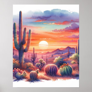Desert Sunset Glow Watercolor Southwest Poster