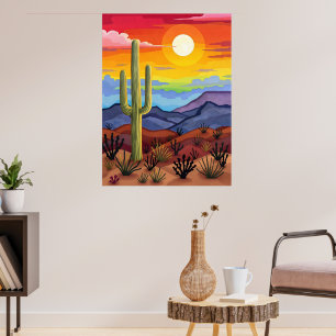 Desert Sunset med Cactus liggande Poster