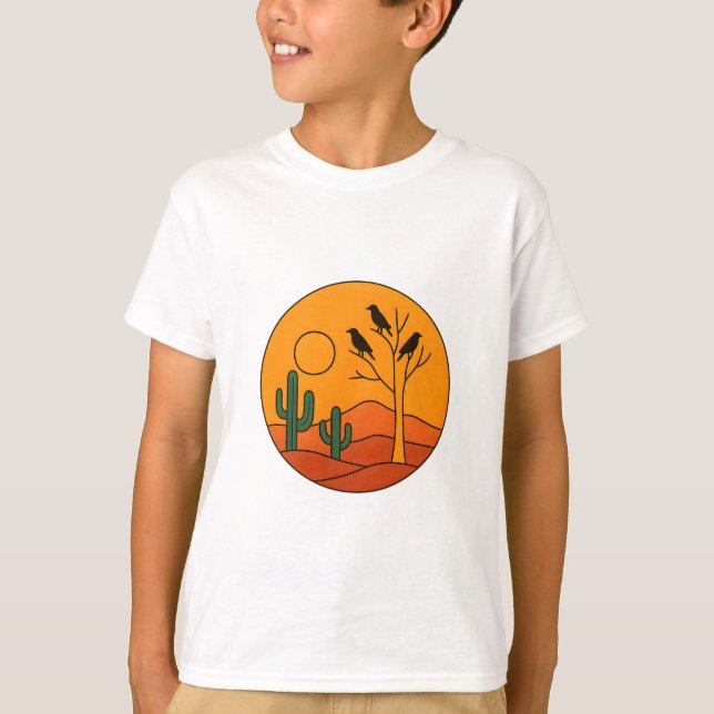Desert Sunset med Kråkor - Fet grafiskt Wilderness T Shirt (Framsida)