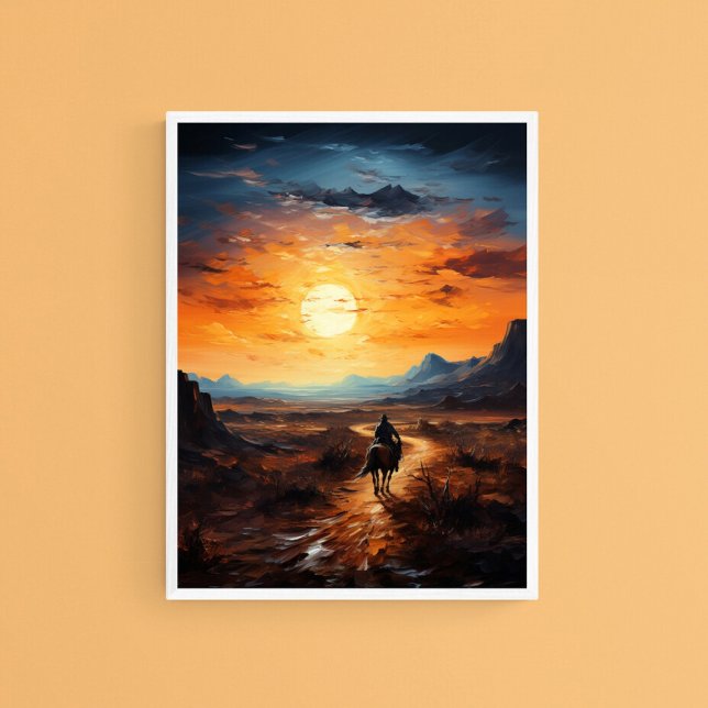 Desert Sunset Ride on Horse, Serene Wall Art Poster (Skapare uppladdad)