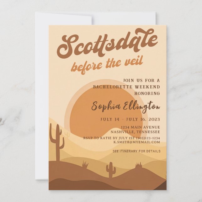 Desert Sunset Scottsdale Bachelorette Itinerary in Inbjudningar (Framsida)
