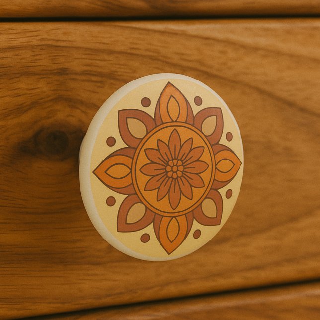 Desert Sunset Terracotta Modern Mandala Folk Art Knopp (Skapare uppladdad)