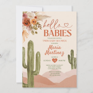 Desert Texas Twin babydusch i sydvästra kaktus Inbjudningar