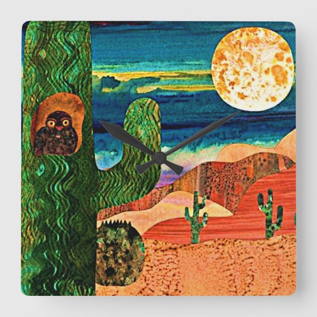 Desert Uggla Fyrkantig Klocka (Framsida)