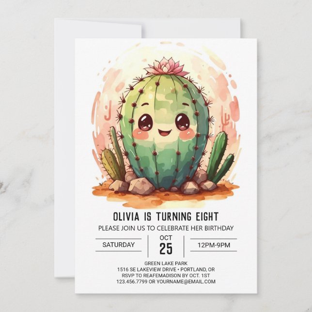 Desert Vilda western Rosa Cactus Girl Birthday Inbjudningar (Framsida)