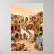Desert Village Sunset Art - Boho Colorful Houses
