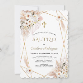 Desert Vit ros Pampas Grass Baptism Inbjudningar
