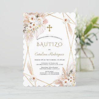 Desert Vit ros Pampas Grass Baptism Inbjudningar