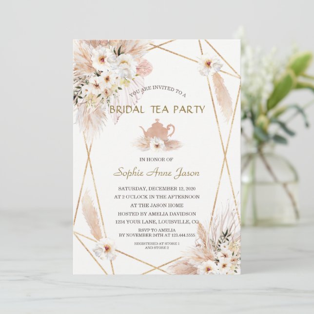 Desert Vit ros Pampas Grass Möhippa Inbjudningar (Stående Fram)