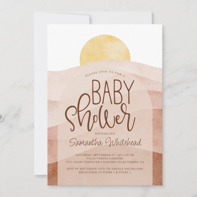 Desert Watercolor Sunset Baby Shower Inbjudningar (Framsida)