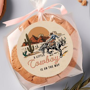 Desert Western Cowboy Baby Shower Sticker Runt Klistermärke