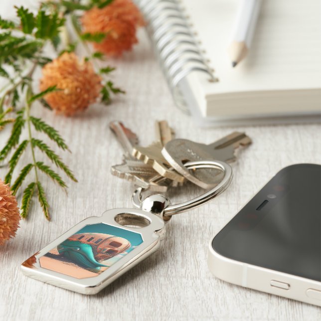 Desert Whale House Rektangulärt Silverfärgad Nyckelring (Sidan)