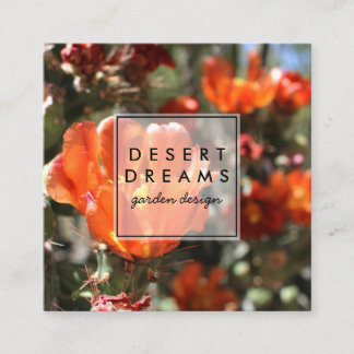 Desert Wildbloms Orange Cactus Photo Travel Fyrkantigt Visitkort
