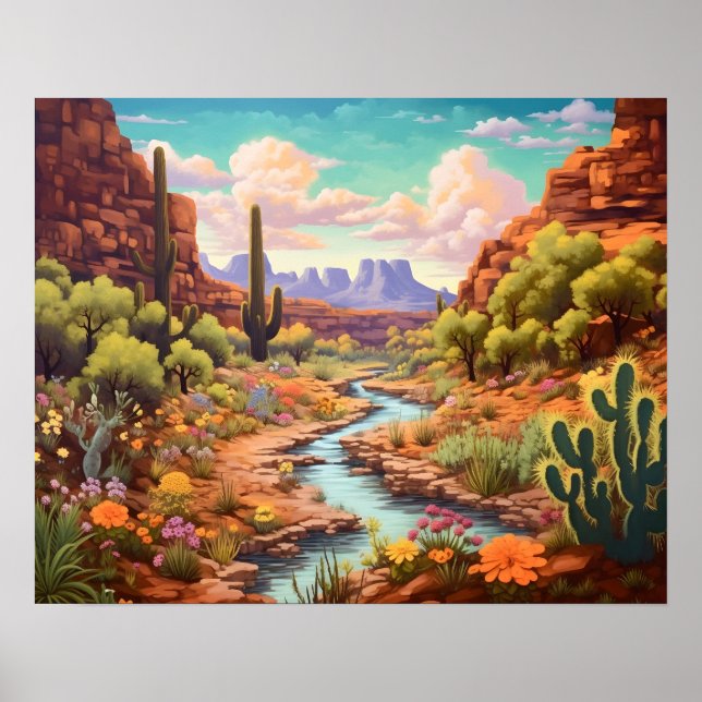 Desert Wonderland Arizona Watercolor liggande Poster (Framsidan)