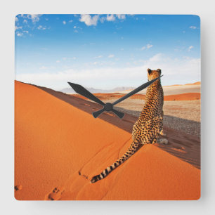 Deserts Cheetah Savannah Desert Fyrkantig Klocka