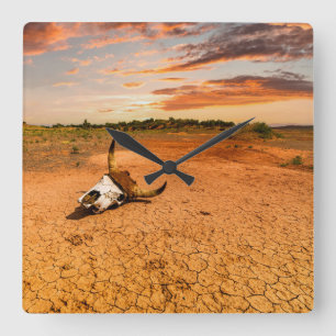 Deserts Desert med Cow Skull Fyrkantig Klocka