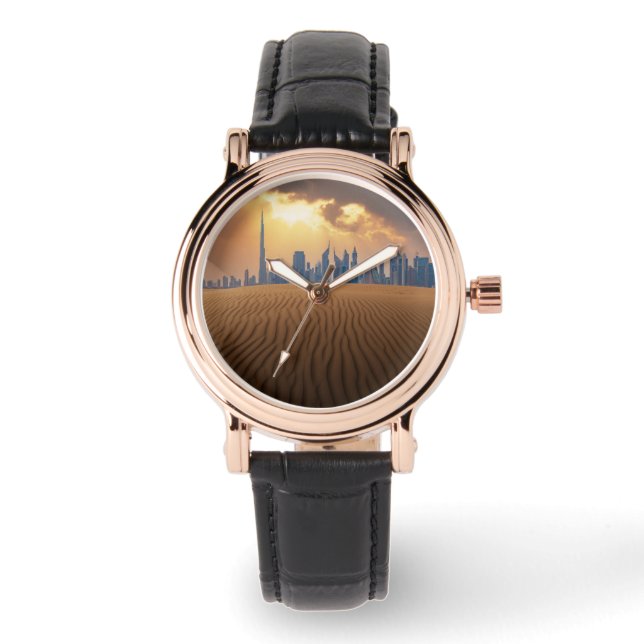 Deserts | Dubais Skyline View från Sand Dune Armbandsur (Framsida)