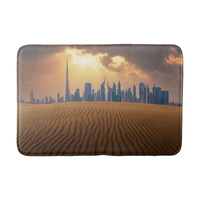 Deserts | Dubais Skyline View från Sand Dune Badrumsmatta (Framsidan)