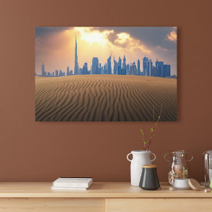 Deserts   Dubais Skyline View från Sand Dune Canvastryck
