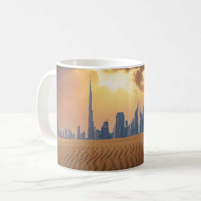 Deserts | Dubais Skyline View från Sand Dune Kaffemugg (Framsida vänster)
