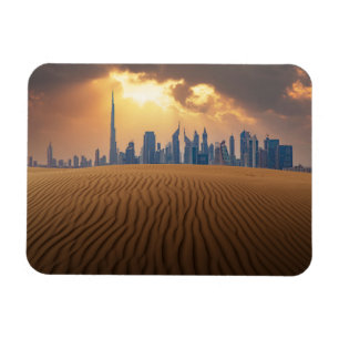 Deserts Dubais Skyline View från Sand Dune Magnet