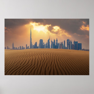 Deserts   Dubais Skyline View från Sand Dune Poster