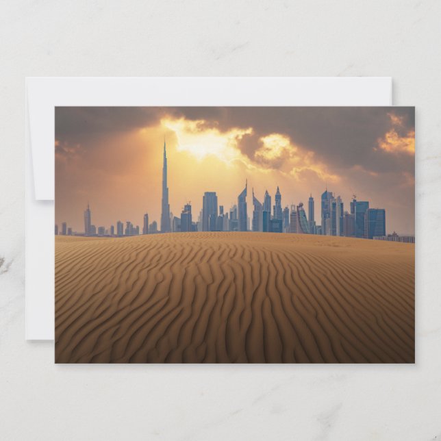 Deserts | Dubais Skyline View från Sand Dune Tack Kort (Framsida)