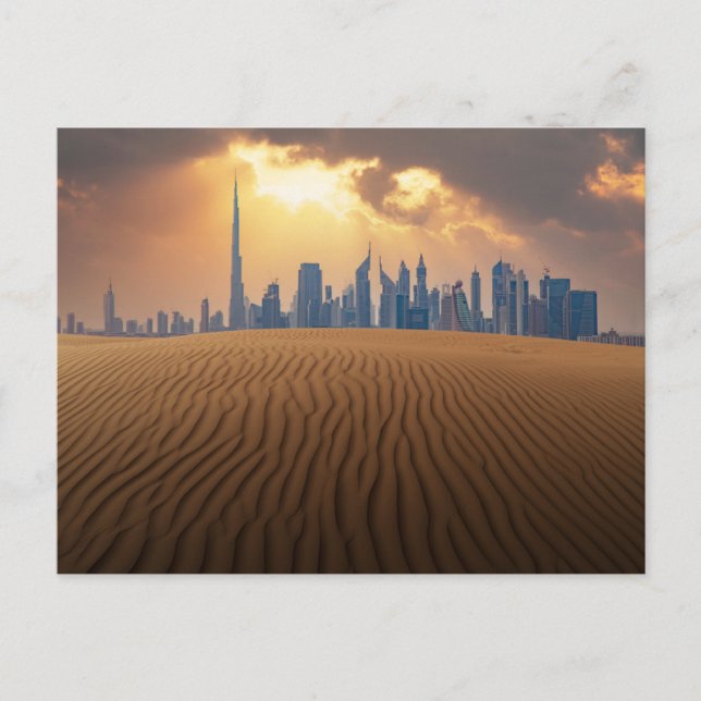 Deserts | Dubai's Skyline View from Sand Dune Vykort (Framsida)