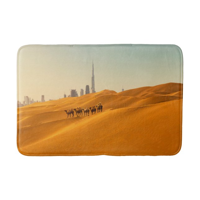 Deserts | Dubais Skyline View med Camels Badrumsmatta (Framsidan)