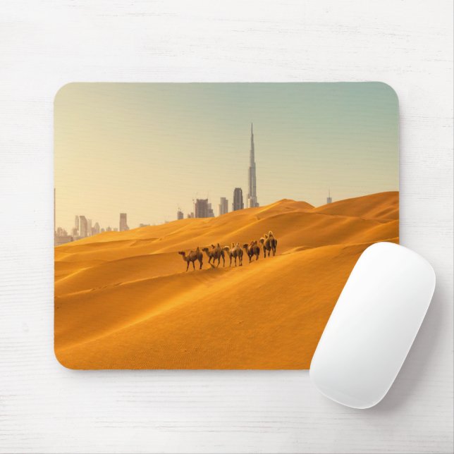 Deserts | Dubais Skyline View med Camels Musmatta (Med mus)