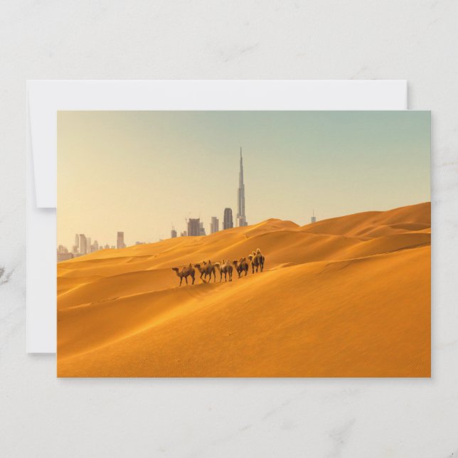 Deserts | Dubais Skyline View med Camels Tack Kort (Framsida)