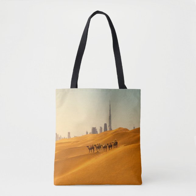 Deserts | Dubais Skyline View med Camels Tygkasse (Framsida)